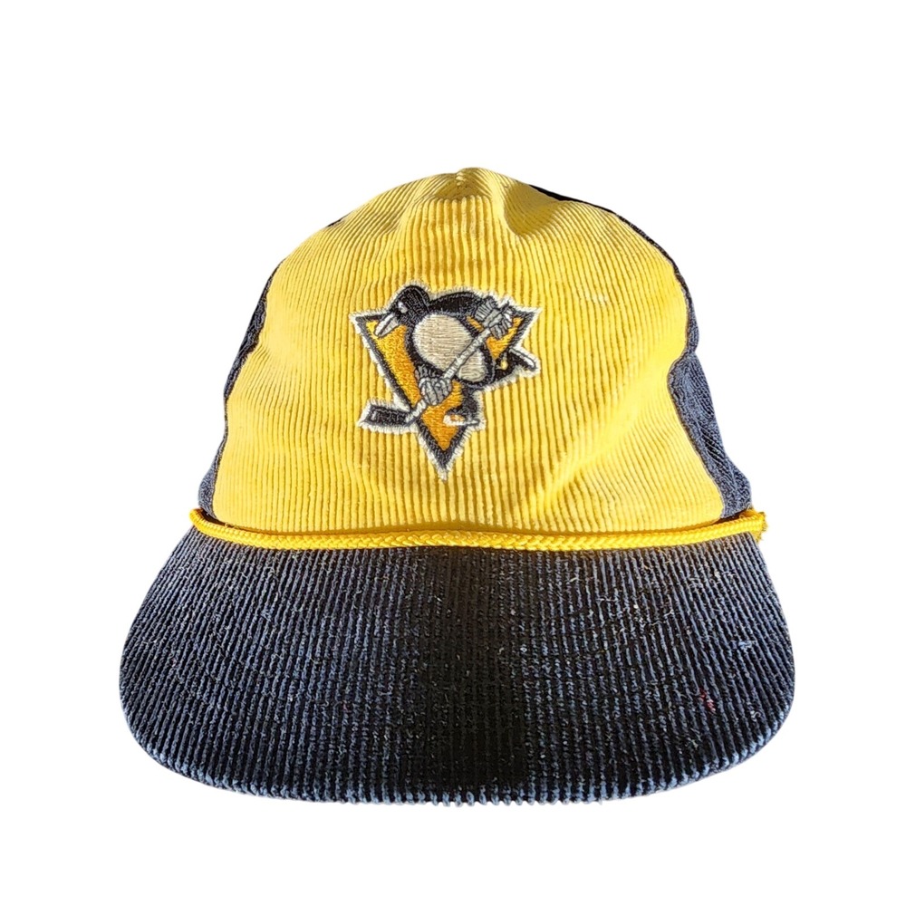 Vintage Pittsburgh Penguins Corduroy Snapback Hat NHL The Classic Yellow...